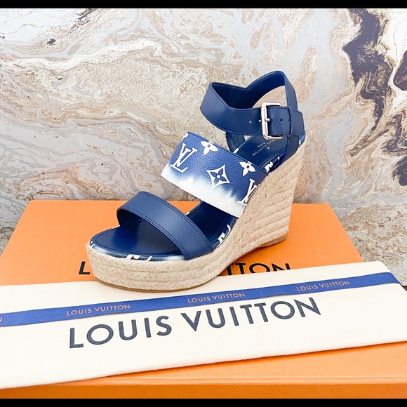 Sold! New! Louis Vuitton Monogram Escale Starboard Wedge Sandal - Picture 2 of 10